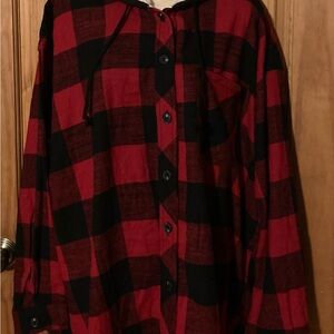 Maurices Red and Black Plaid Hoodie